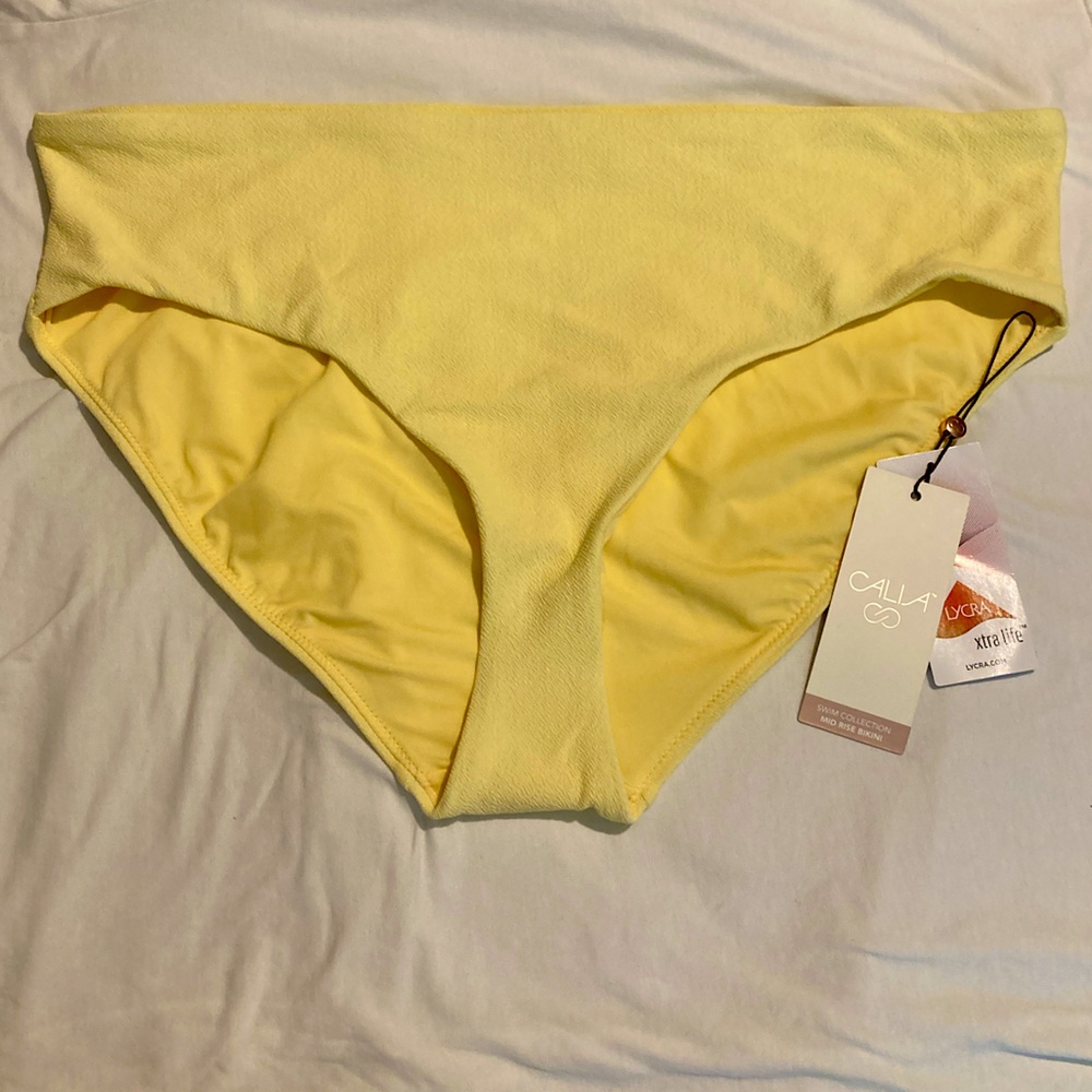 NWT Calia textured yellow mid rise bikini bottom size XL